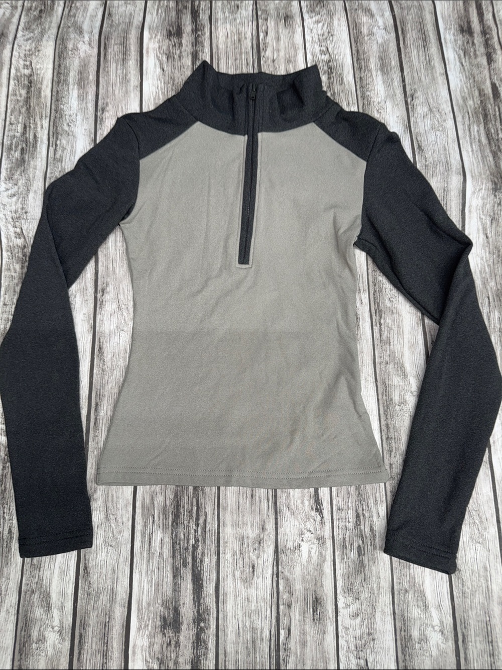 Junior’s Two-Tone Quarter-Zip Long Sleeve Top - Gray & Black Fleece